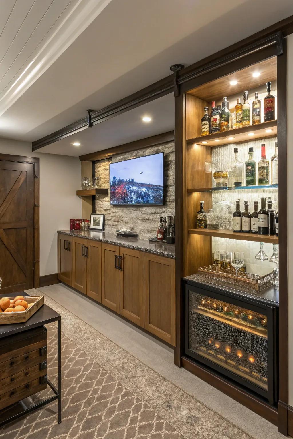 A hidden TV adds a touch of magic to your bar.