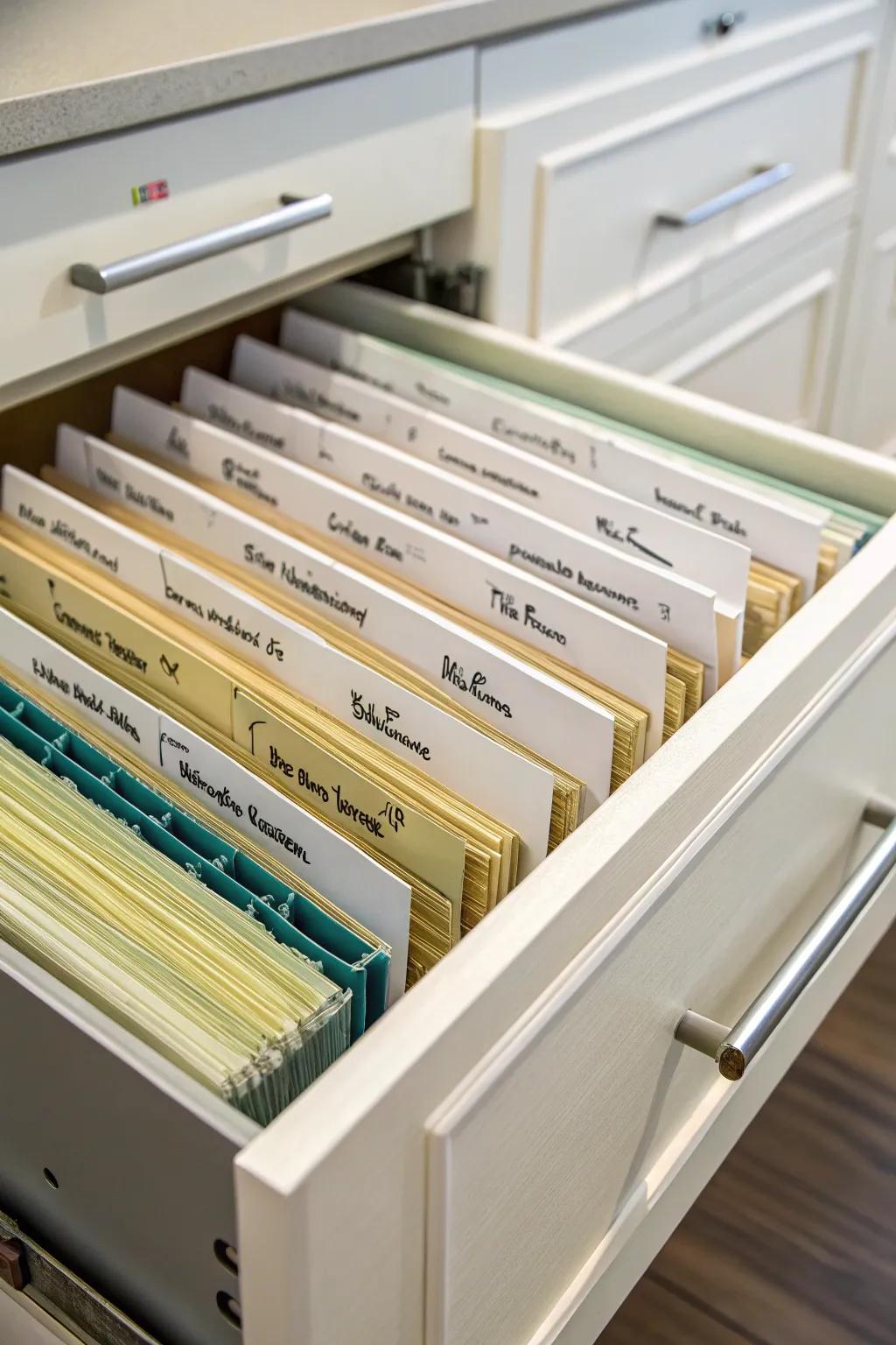 Hanging folders are an orderly solution for keeping papers in check.