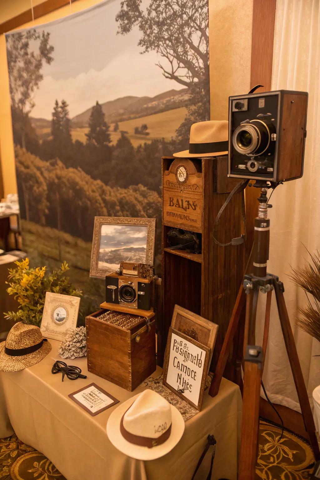 A retro snapshot station captures classic memories.