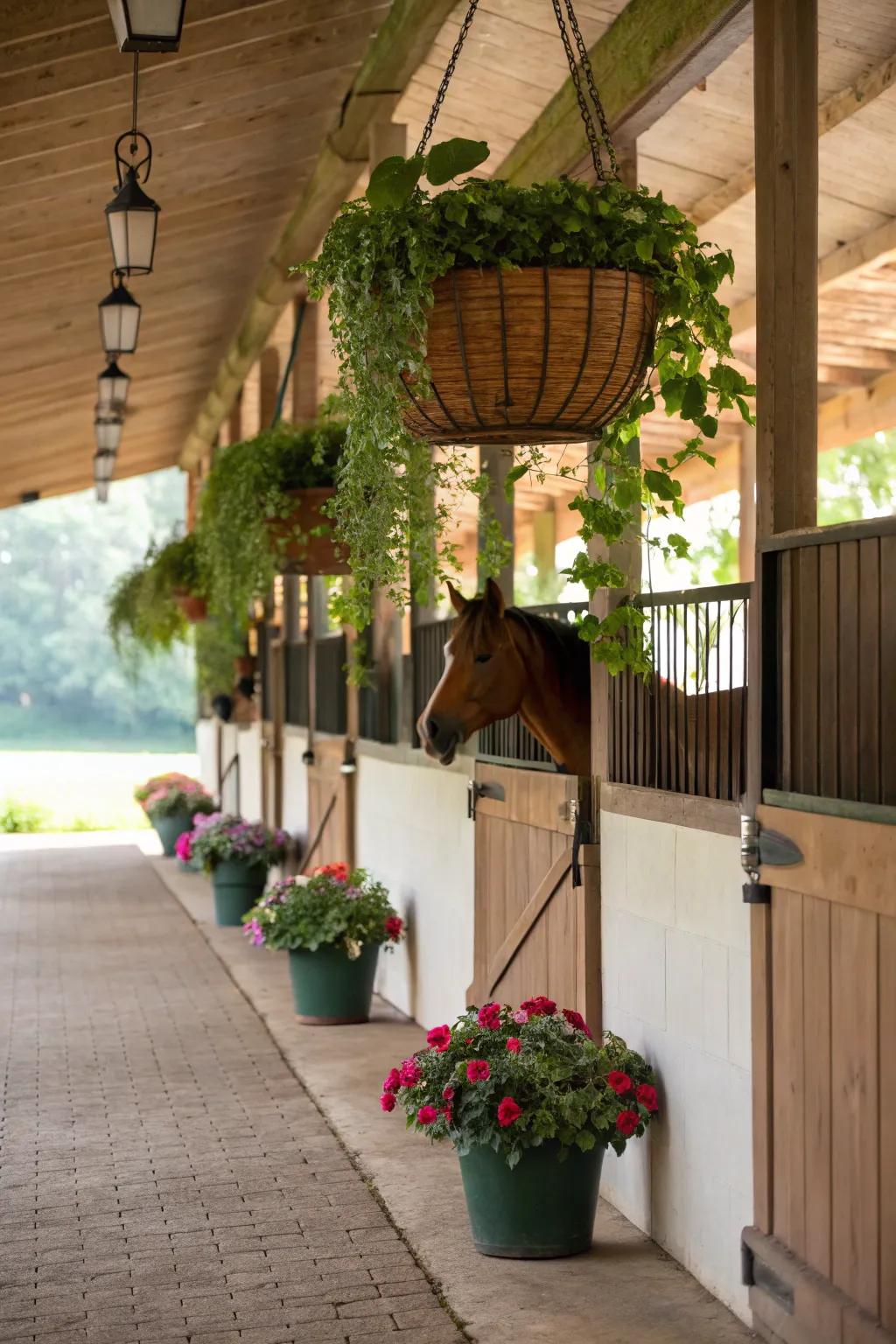 The stall gains life and vigor from natural greenery.