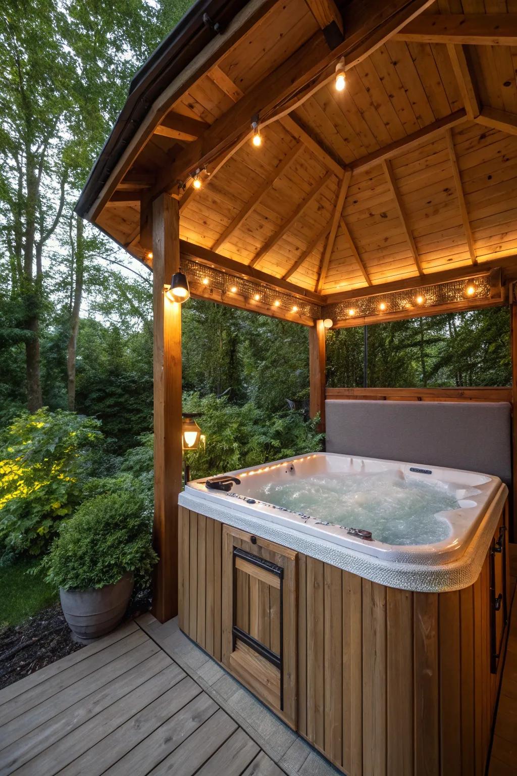 A gazebo featuring dividers furnishes complete seclusion and solace.