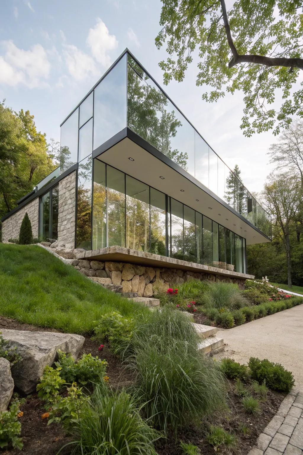 Reflecting facets create a mirroring effect, enhancing space.