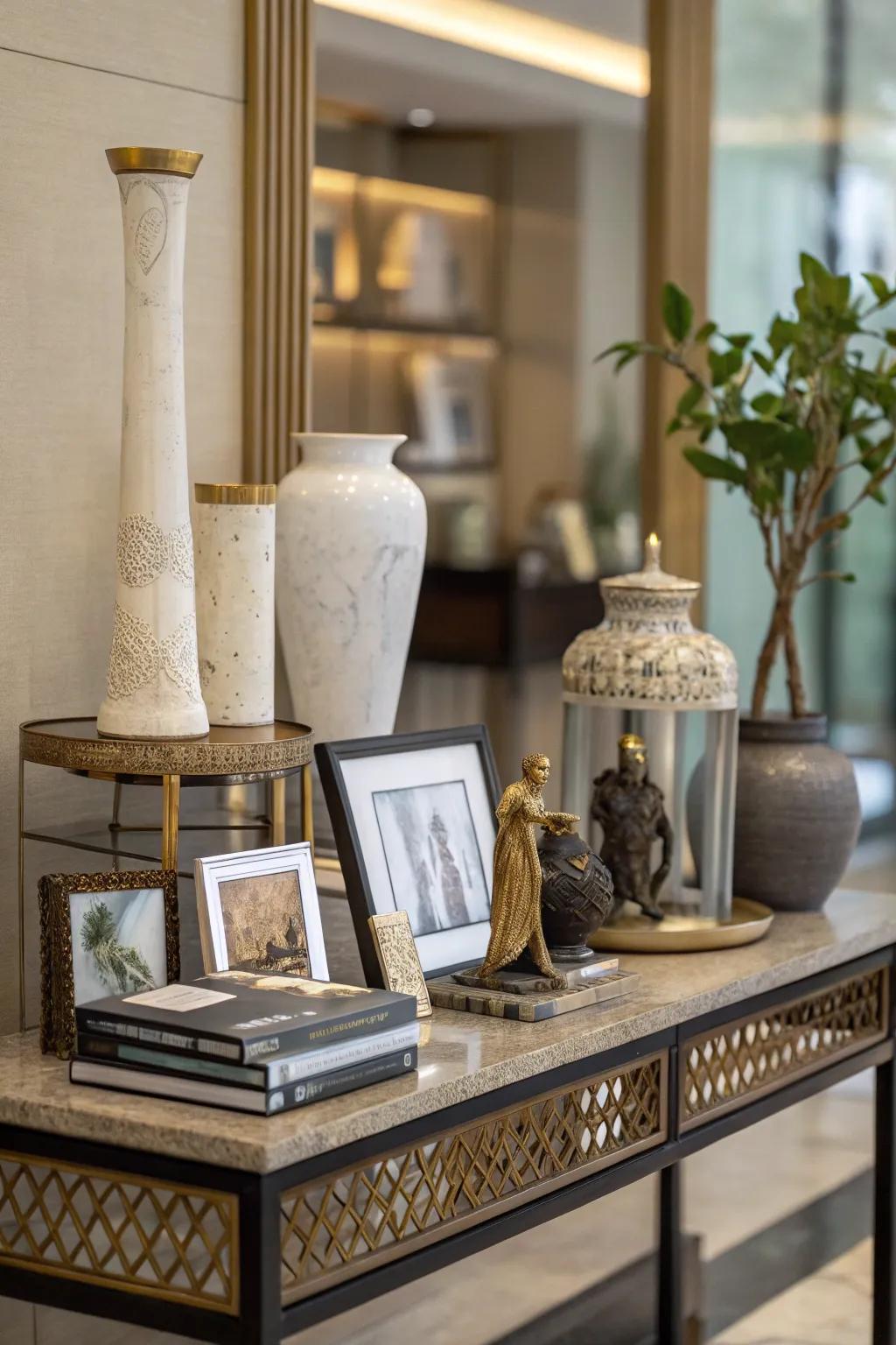 The arrangement of varying heights generates visual dynamism, capturing the eye.