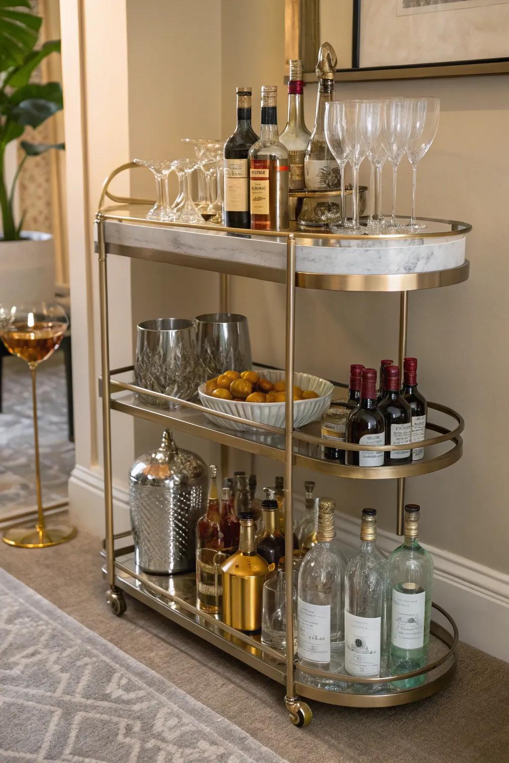 A drink cart makes having people over easy and stylish in any nook.