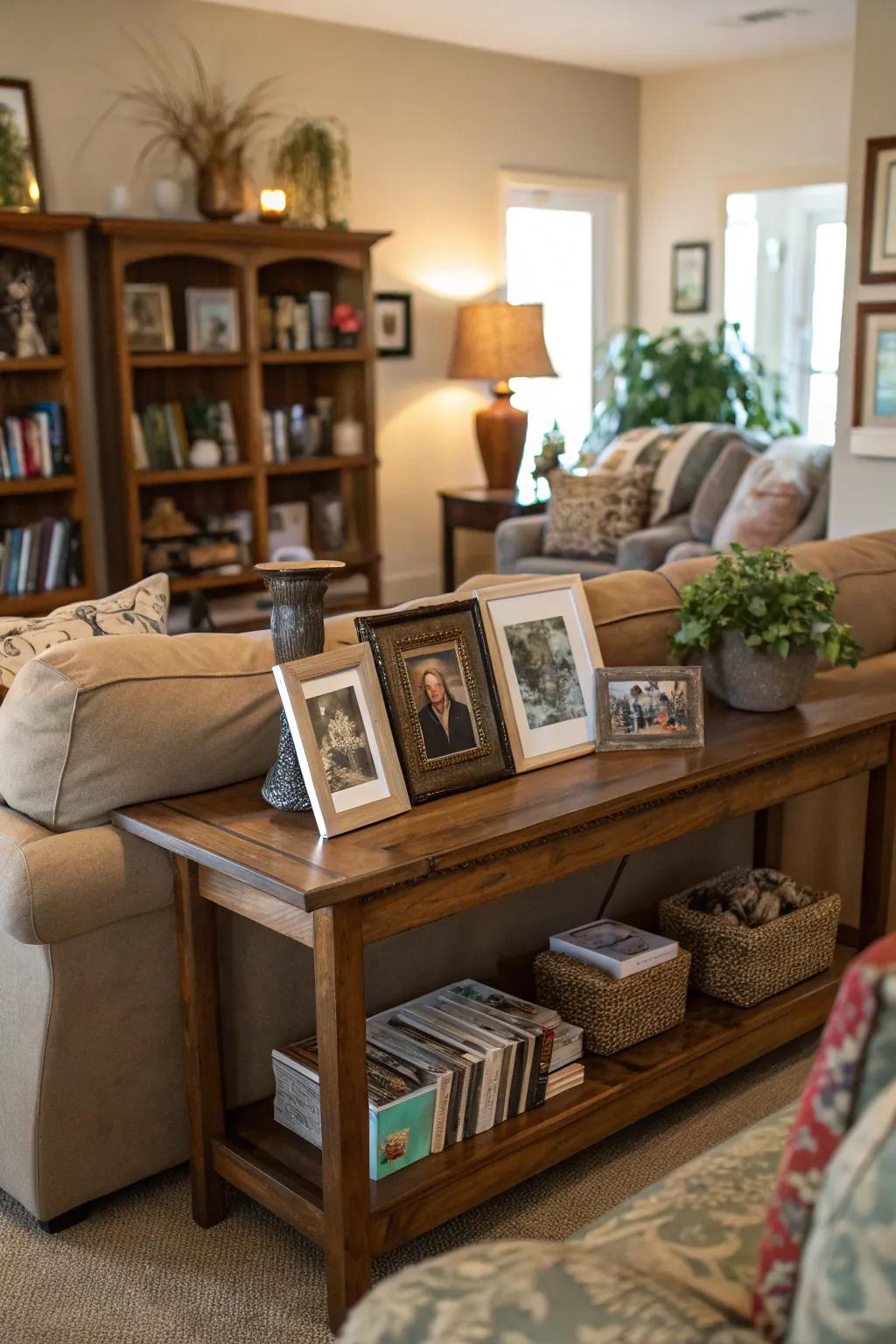 Personal photos add warmth and character.