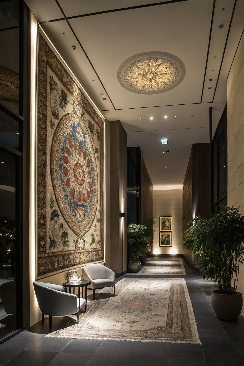 A floor-length textile makes a striking declaration.