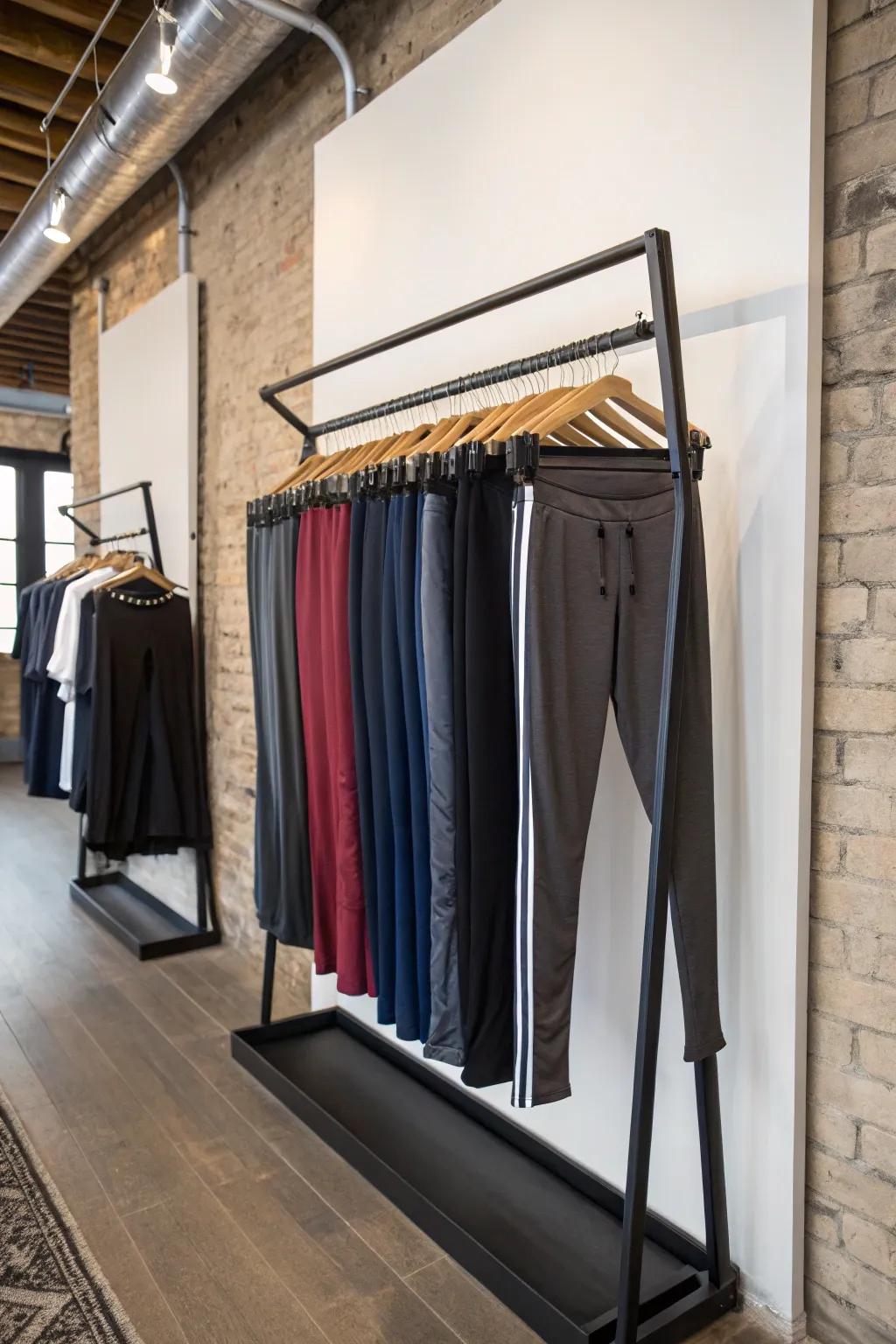 Select wall-mounted racks for elegant and space-saving leggings storage.