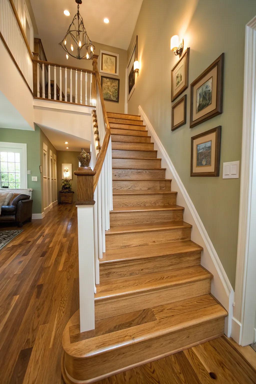 Snuggle up your space with butcher block wood stairs.