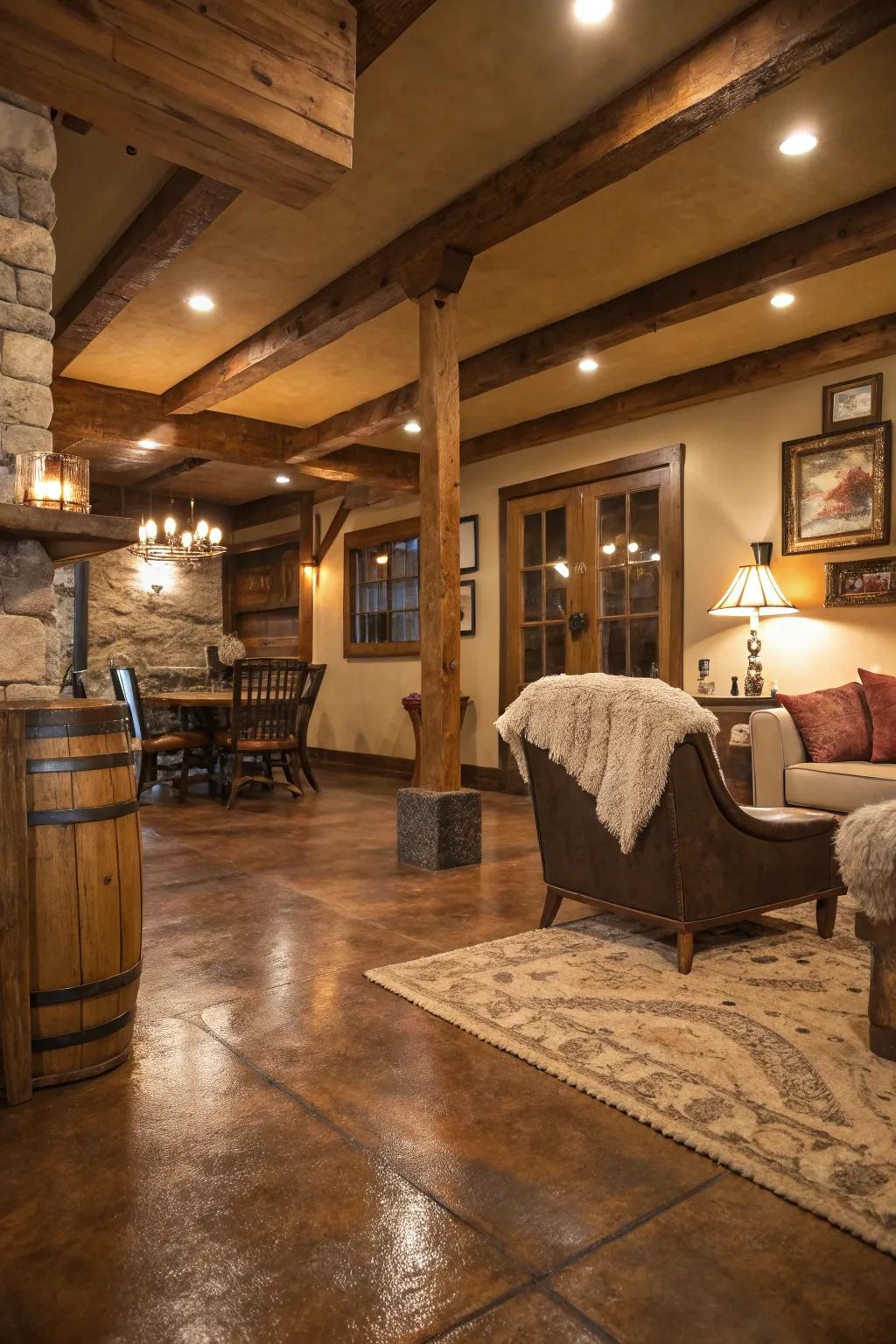 Faux wood concrete floors have a rustic appeal.