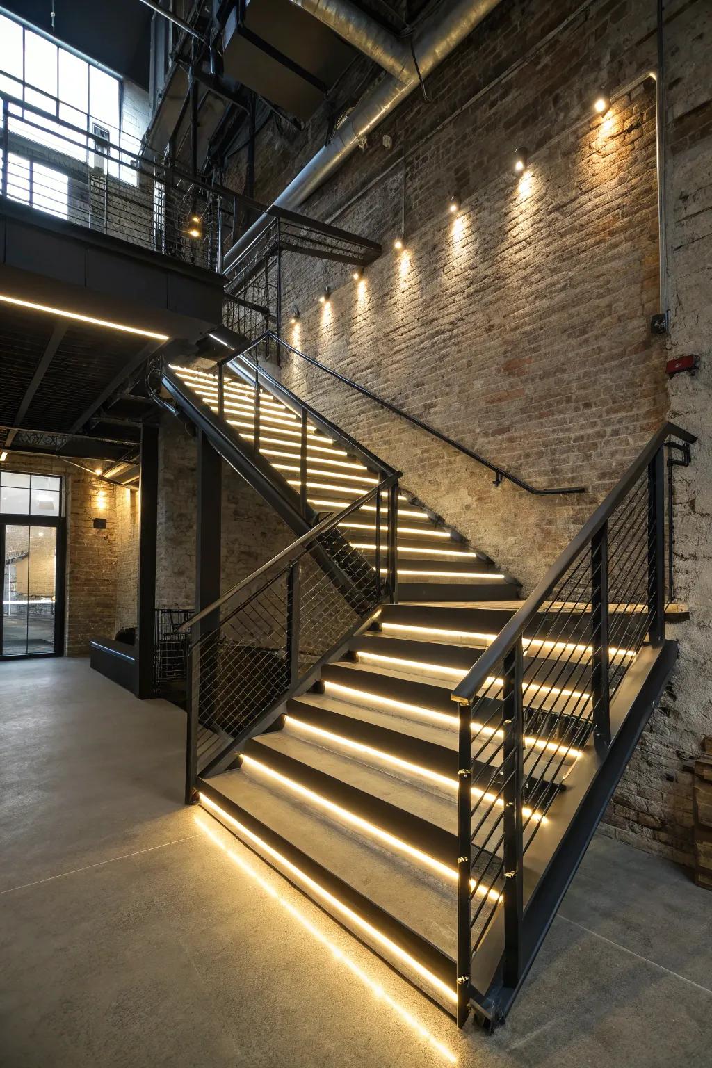 Striking stairway featuring LED strip illumination
