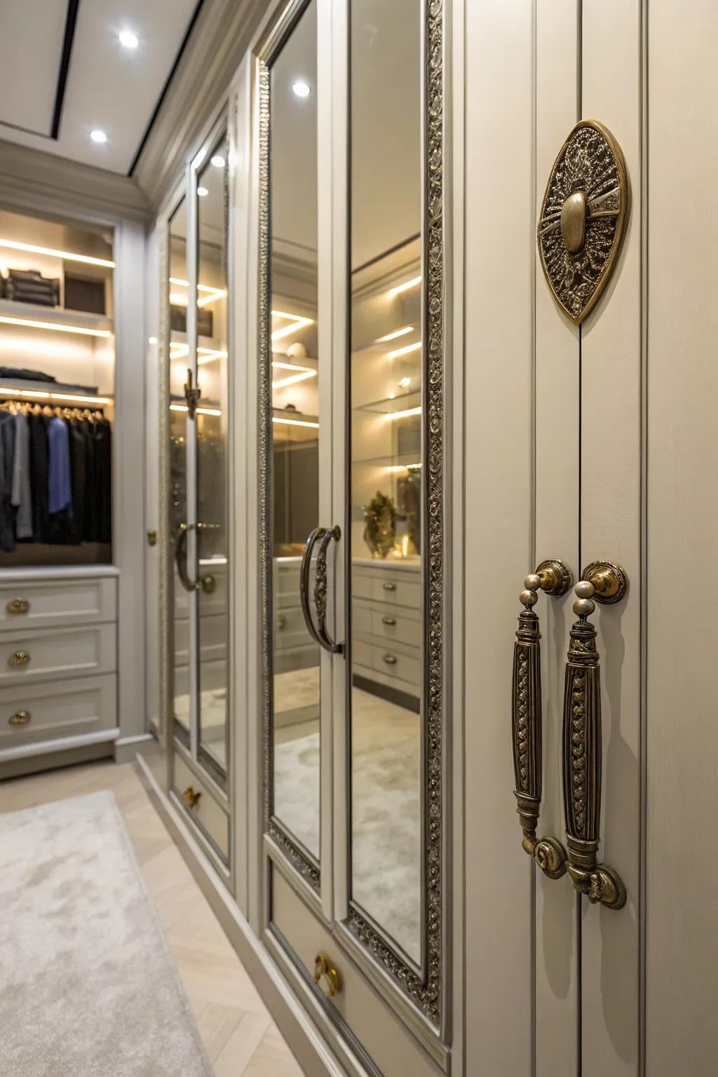 Decorative touches boost the visual appeal of an irregular closet.