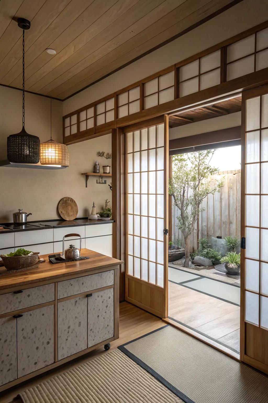Shoji doors introduce elegance and functionality to this kitchen.
