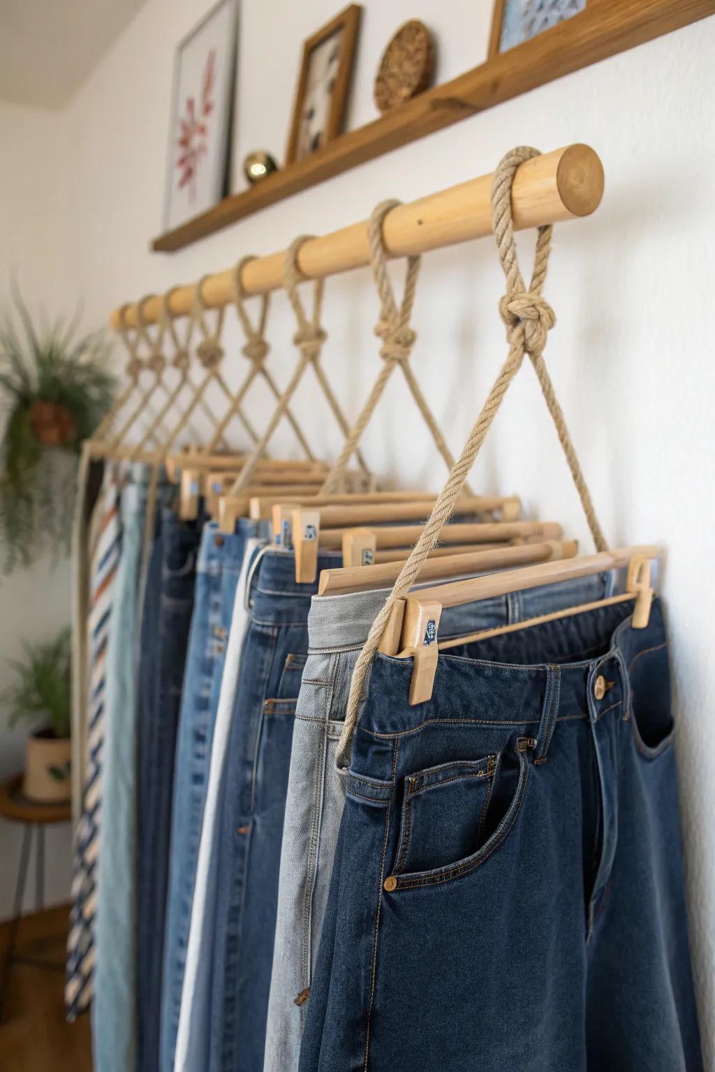Craft your own suspension structure for a personalized jeans storage answer.