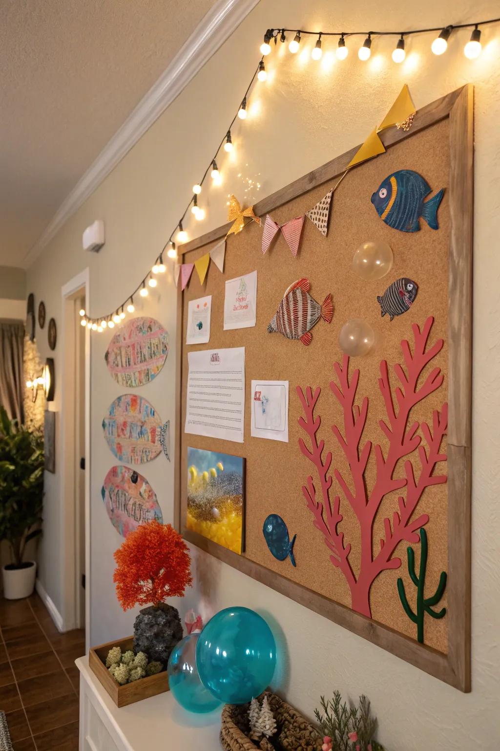 A deep sea-themed display board for underwater adventures.