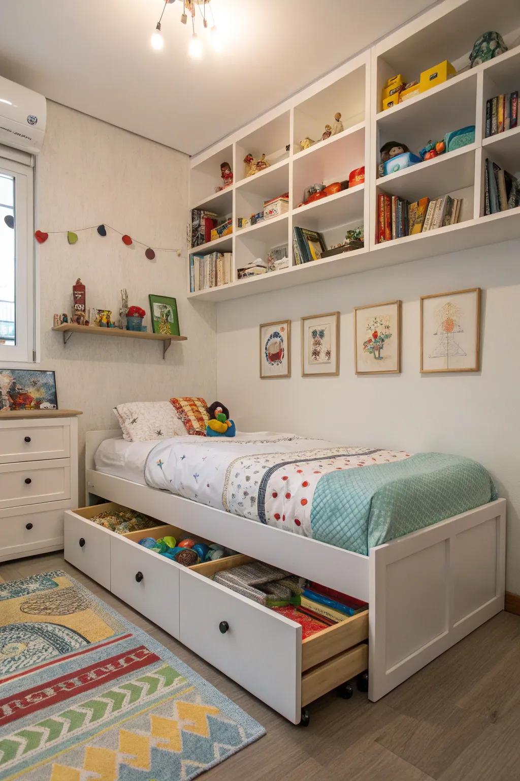 Creative storage solutions that keep kids' rooms organized.