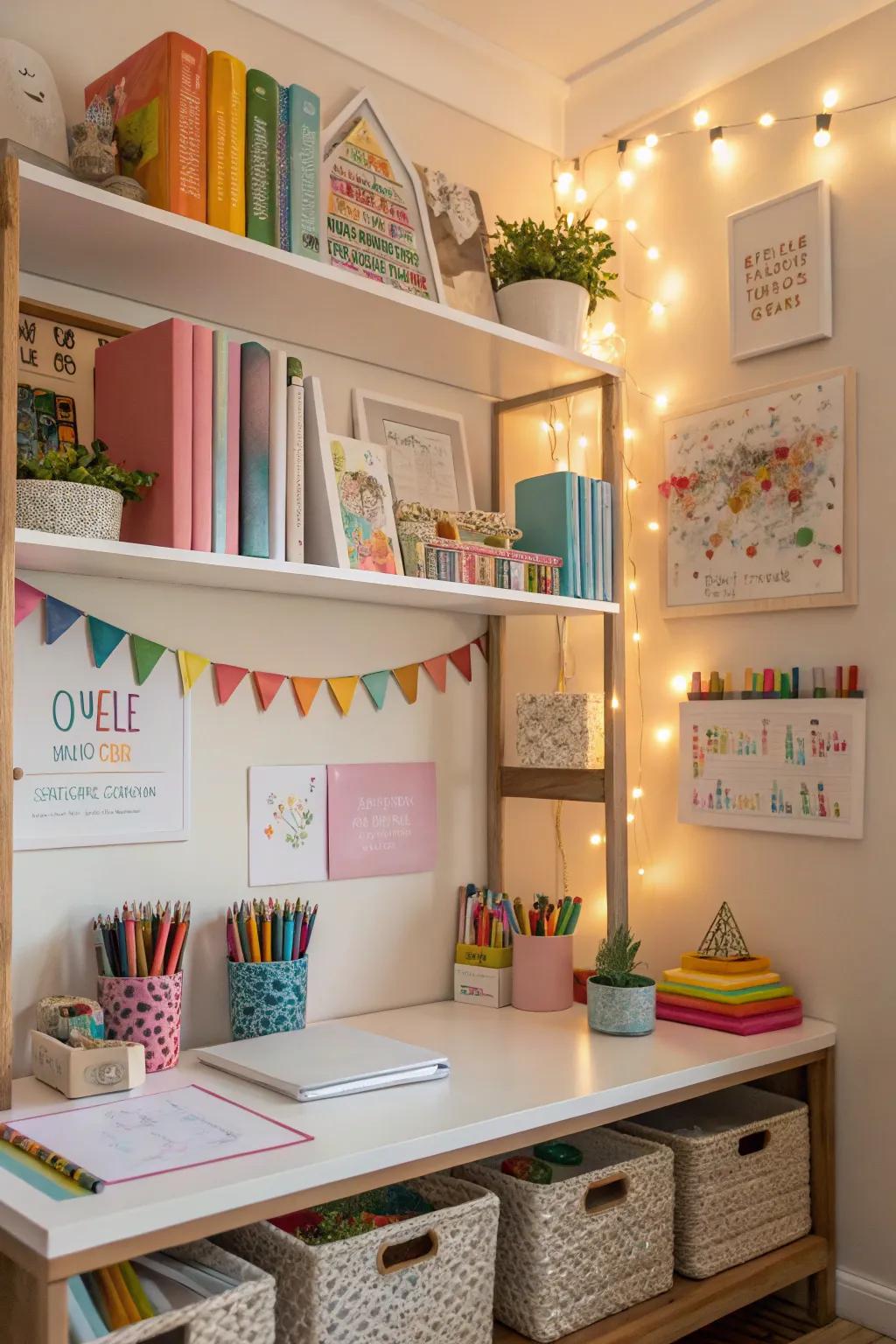 Fashionable and useful shelving across multiple tiers.