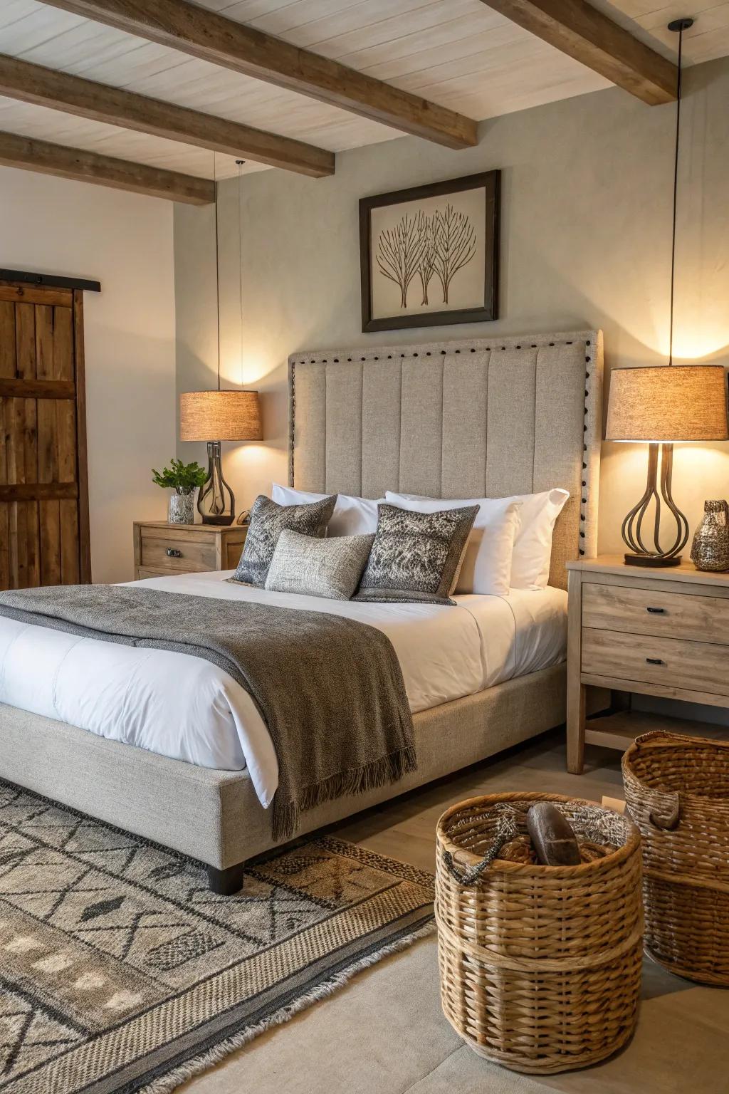 Balancing contemporary chic with rustic comfort.