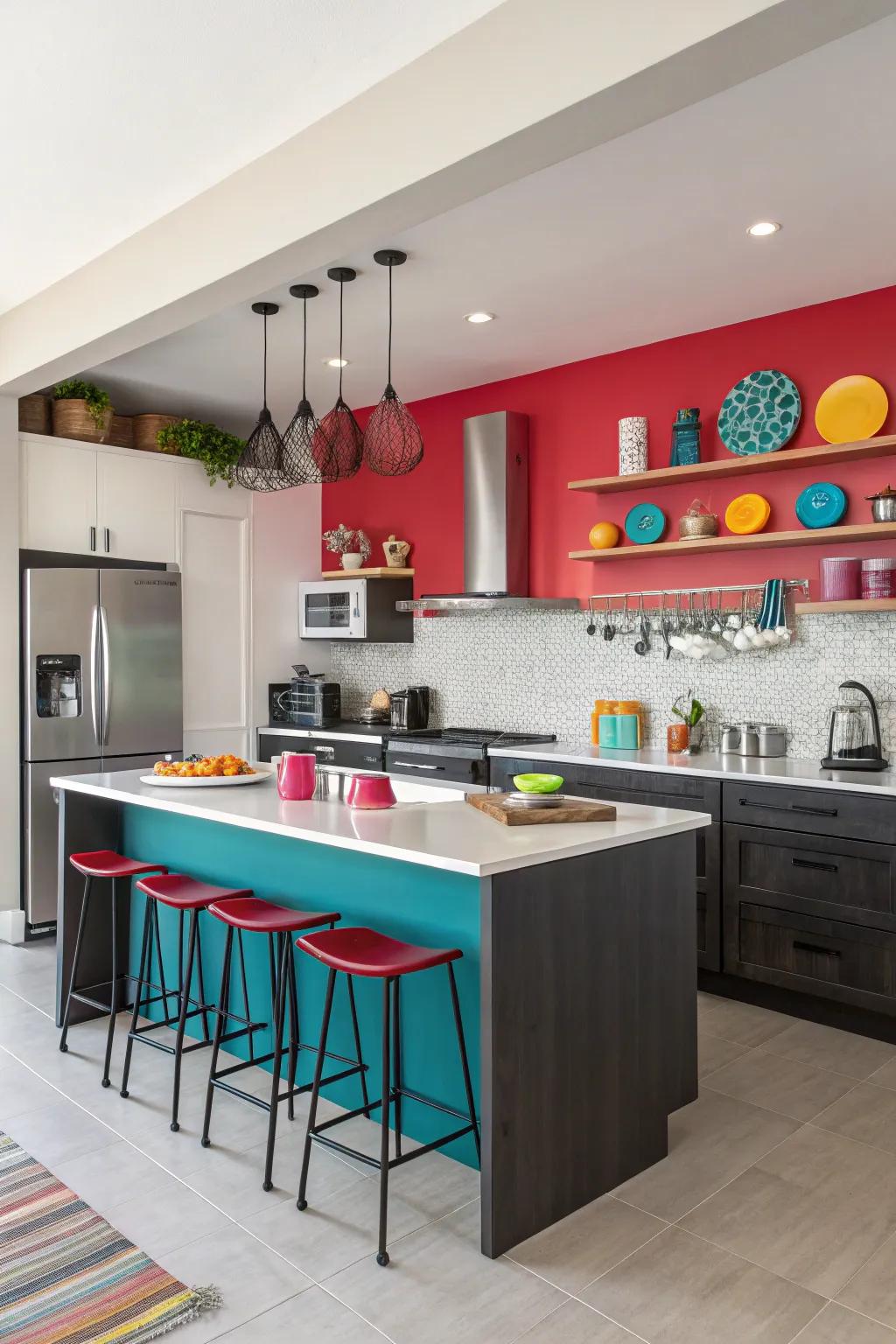 A pop of color brings energy and personality to the kitchen.