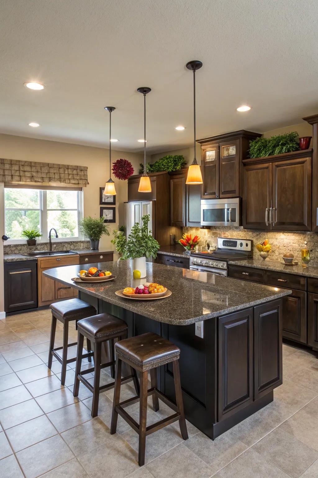 A kitchen island serves as a versatile centerpiece for cooking and gathering.