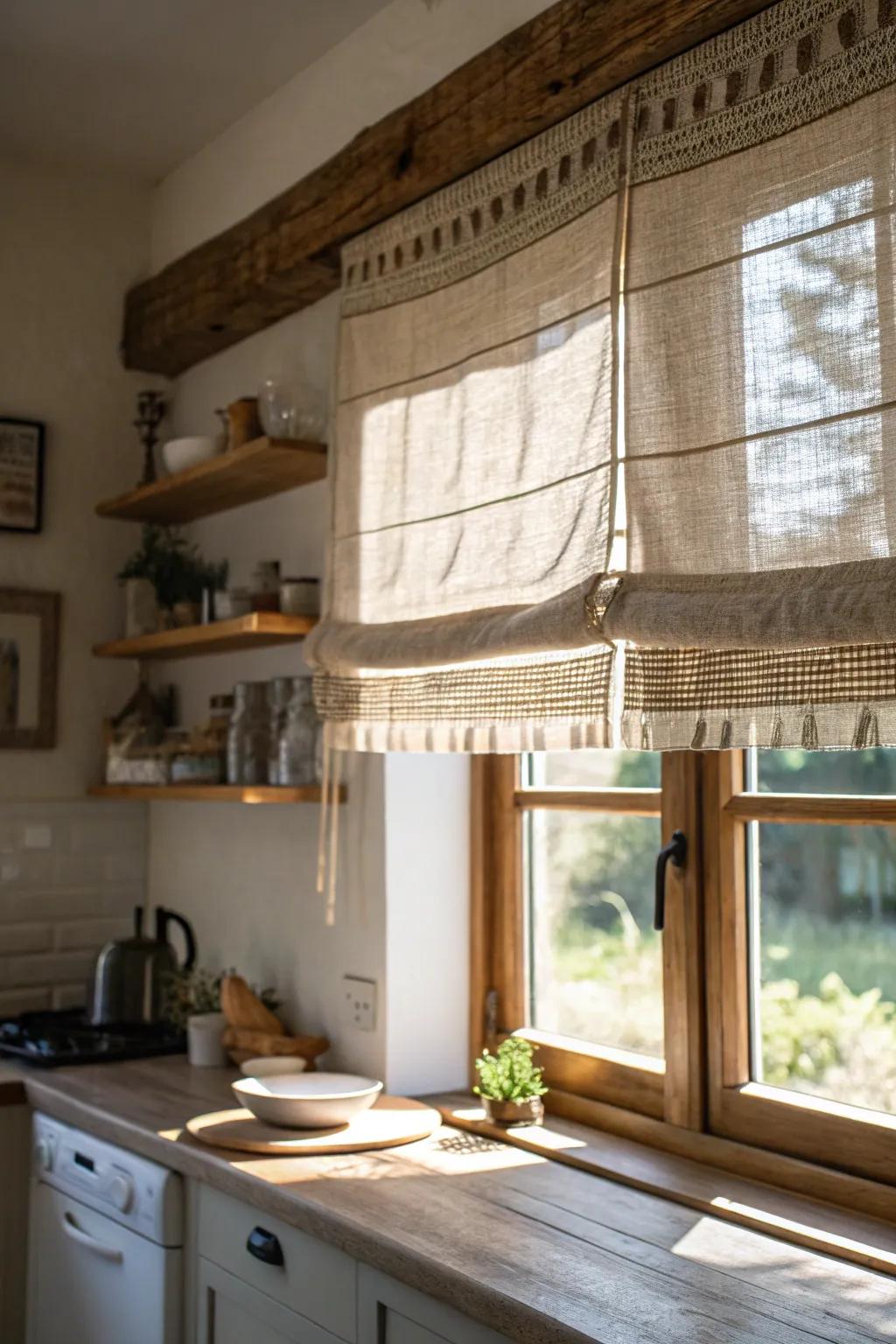 Add depth with textured material valances.