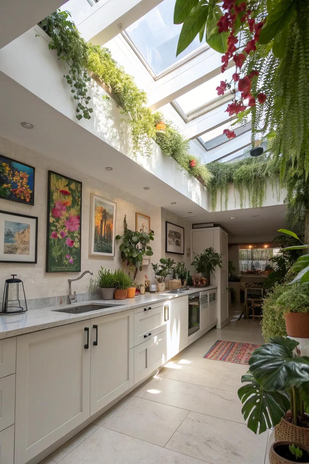 Sunlight from the overhead windows makes the decor pop.