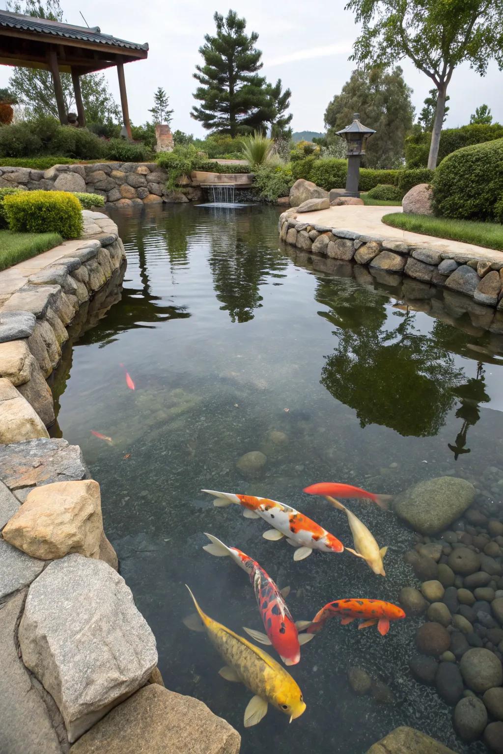 Clear water lets the beauty of koi fish shine through.