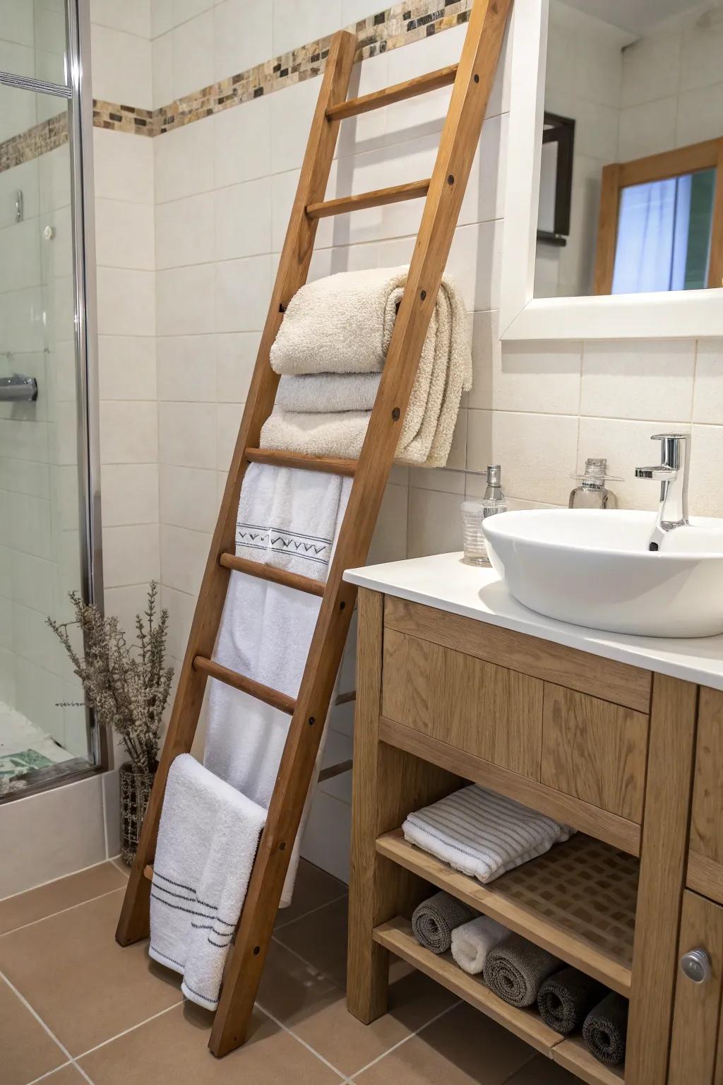 Chic bathroom towel ladder display