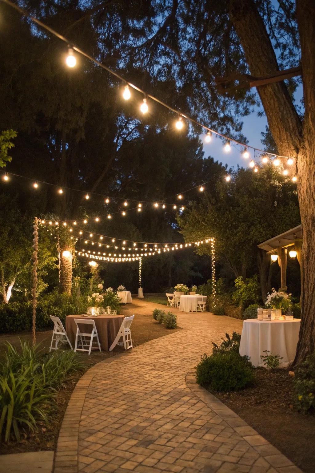 The integration of different light types results in a balanced garden aesthetic.