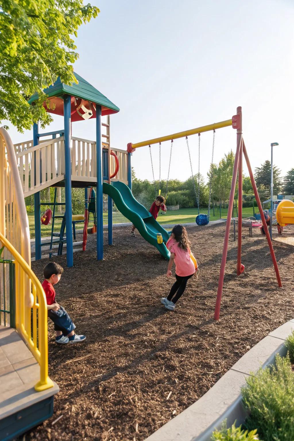 Ground cover offers a safe and tidy play area for kids.