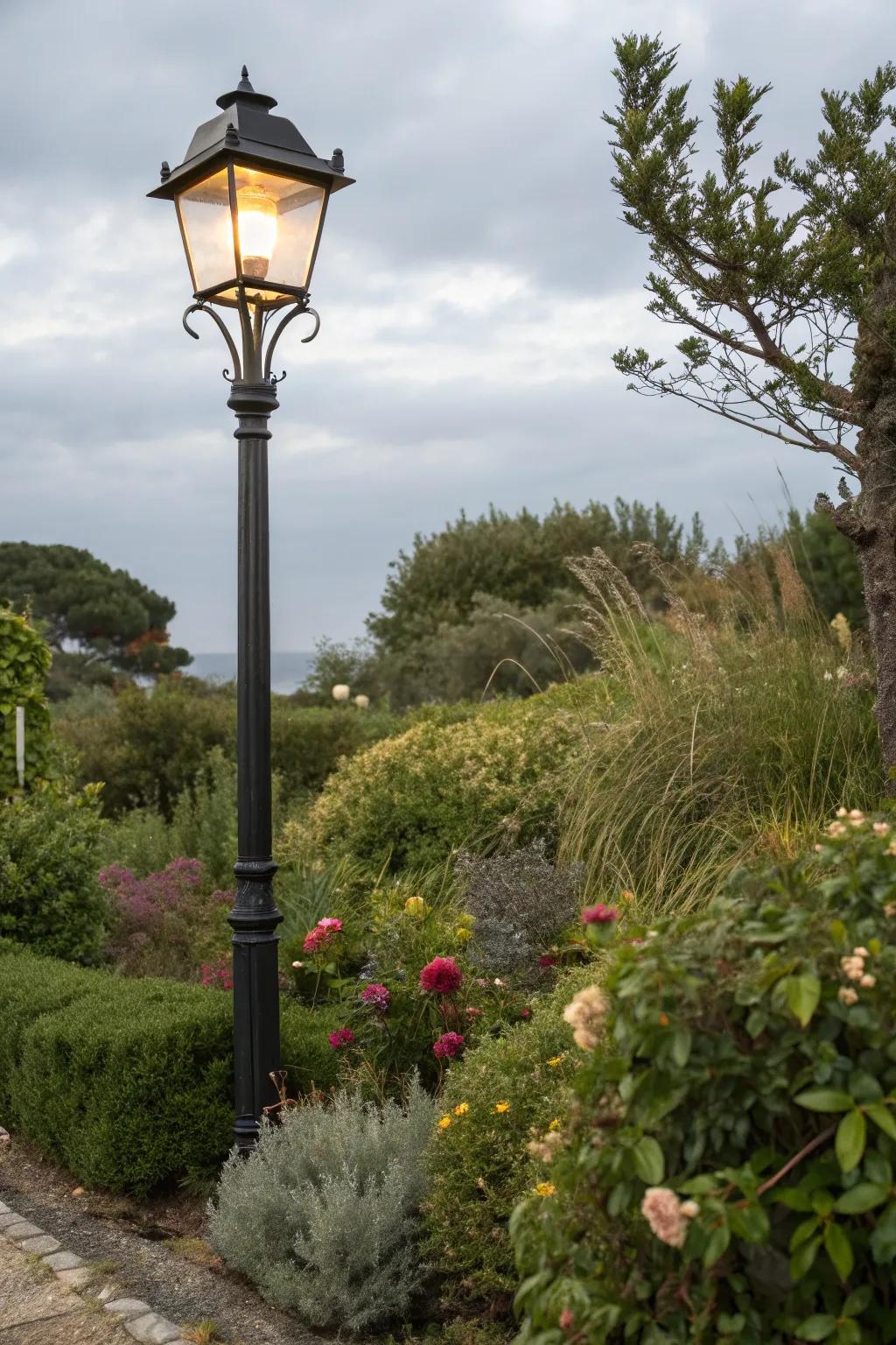 Height variations enhancing depth around a standing light.
