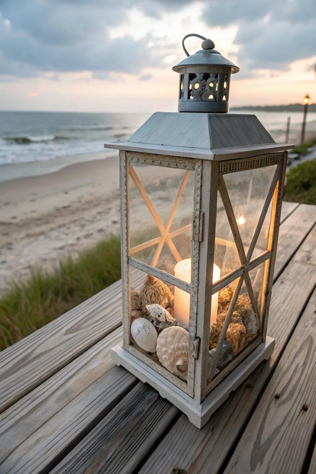 Convey the shoreline indoors via nautical-themed lanterns.
