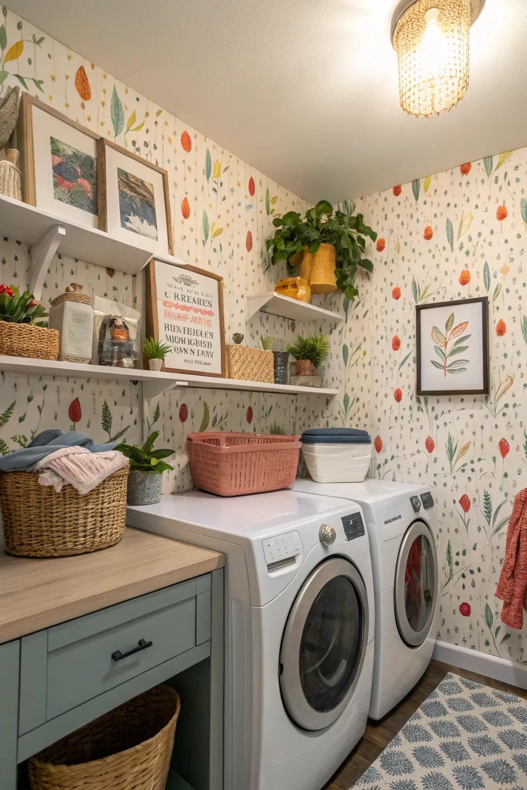 Personal accents in a stylish laundry room.