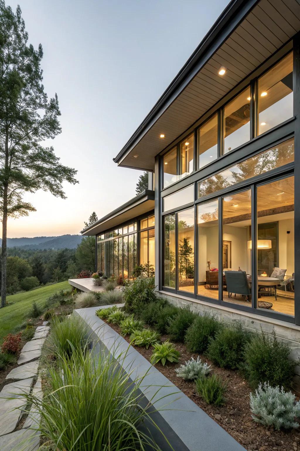 Eco-friendly window frames offering sustainability and style in a contemporary home.