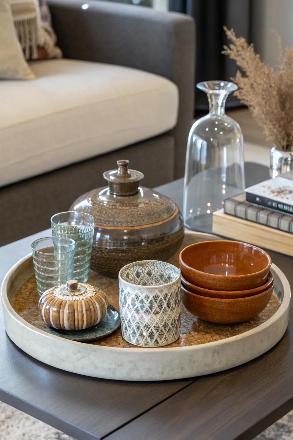 A chic blend of textures and materials over a rotating organizer.