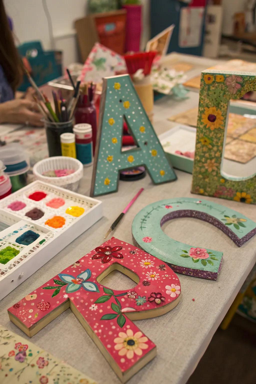 Mixed media letters showcasing a variety of textures.