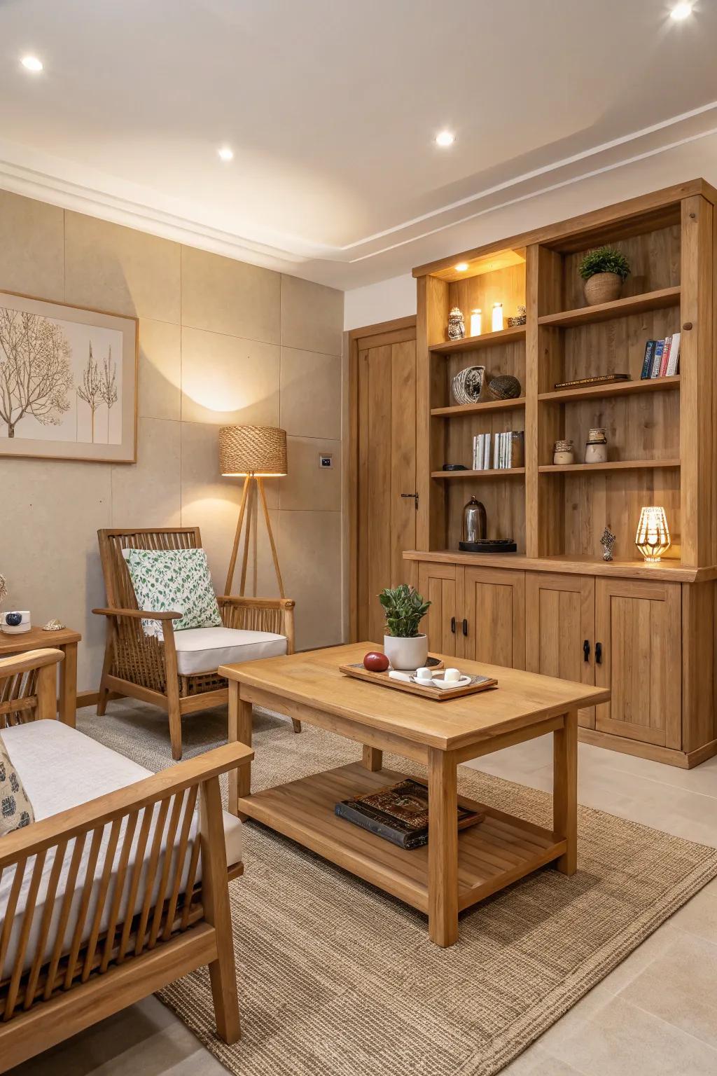 Timber components enhance the area's organic aesthetic.