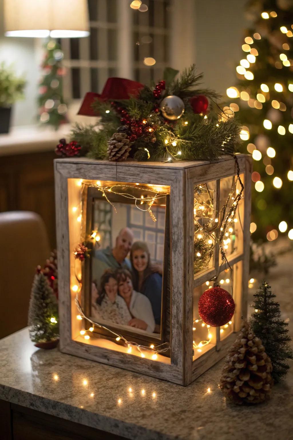 A bespoke family portrait Christmas display case