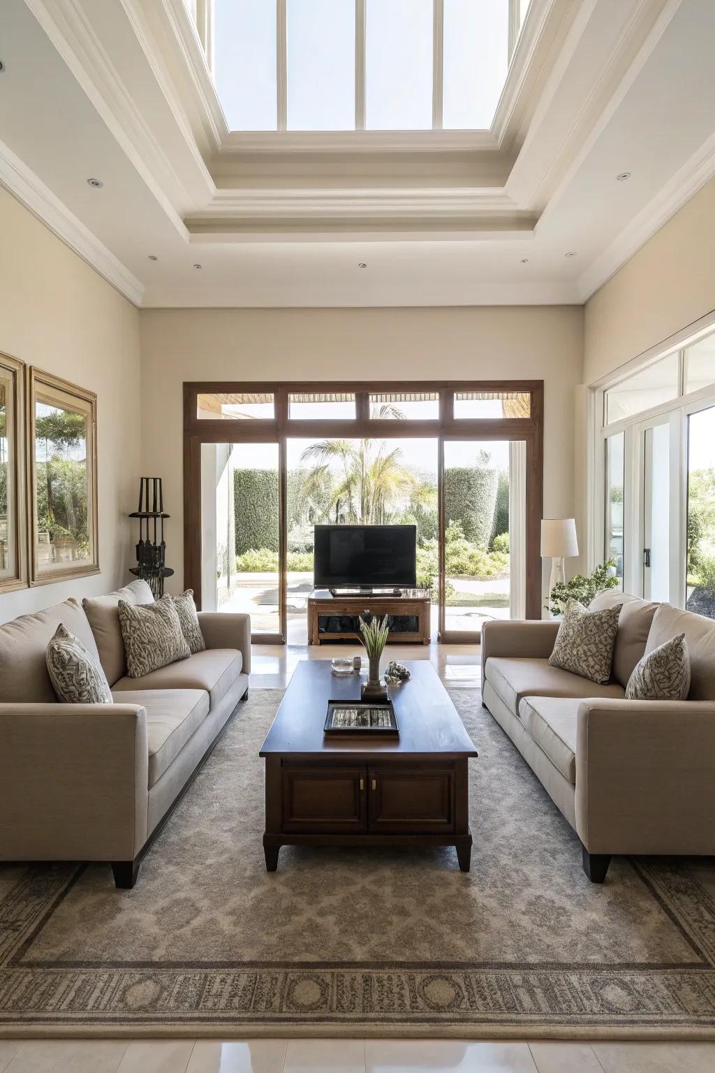 Balanced arrangements introduce harmony to the living area.