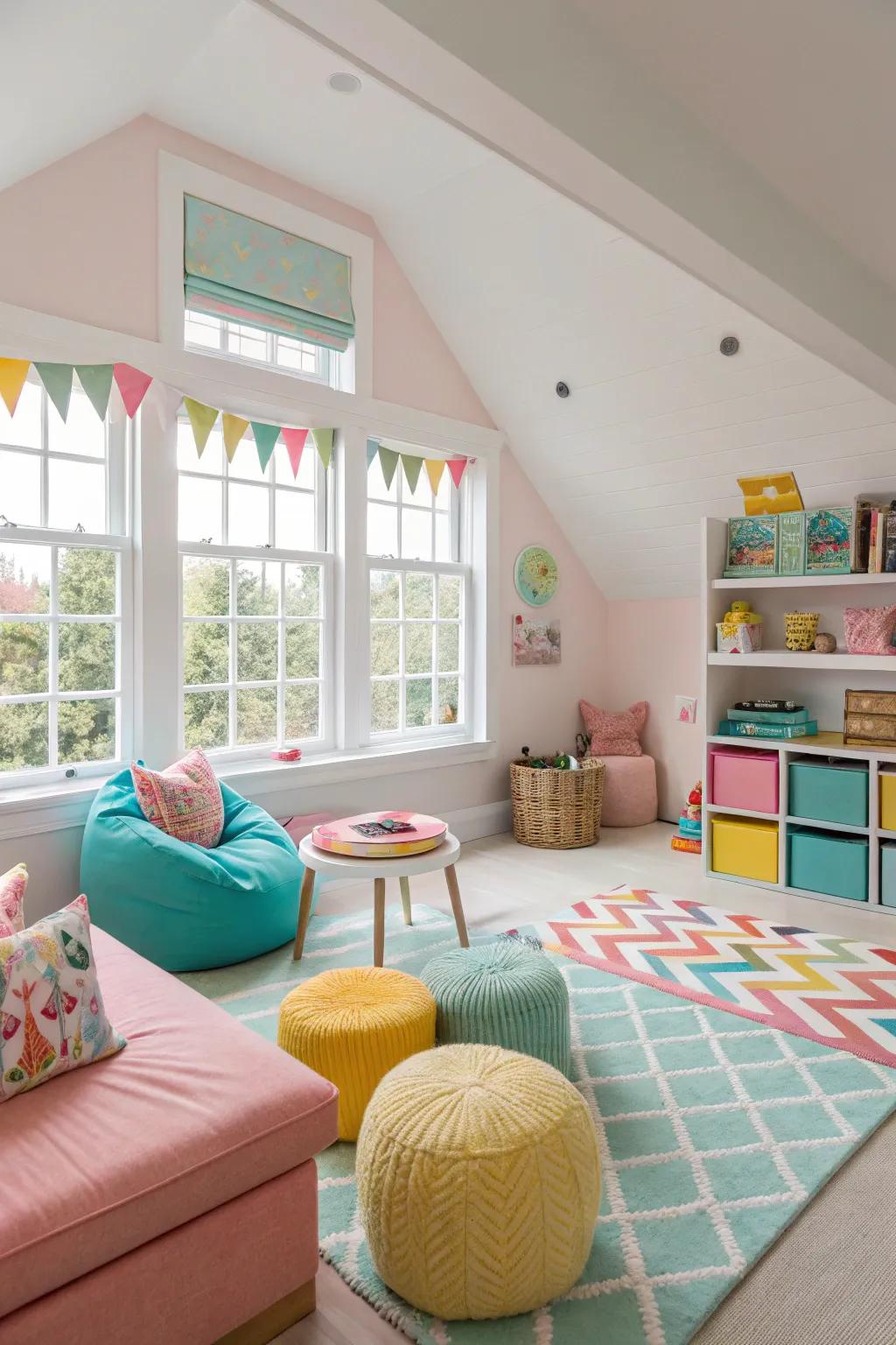 A cheerful hue selection fills the playroom with energy.