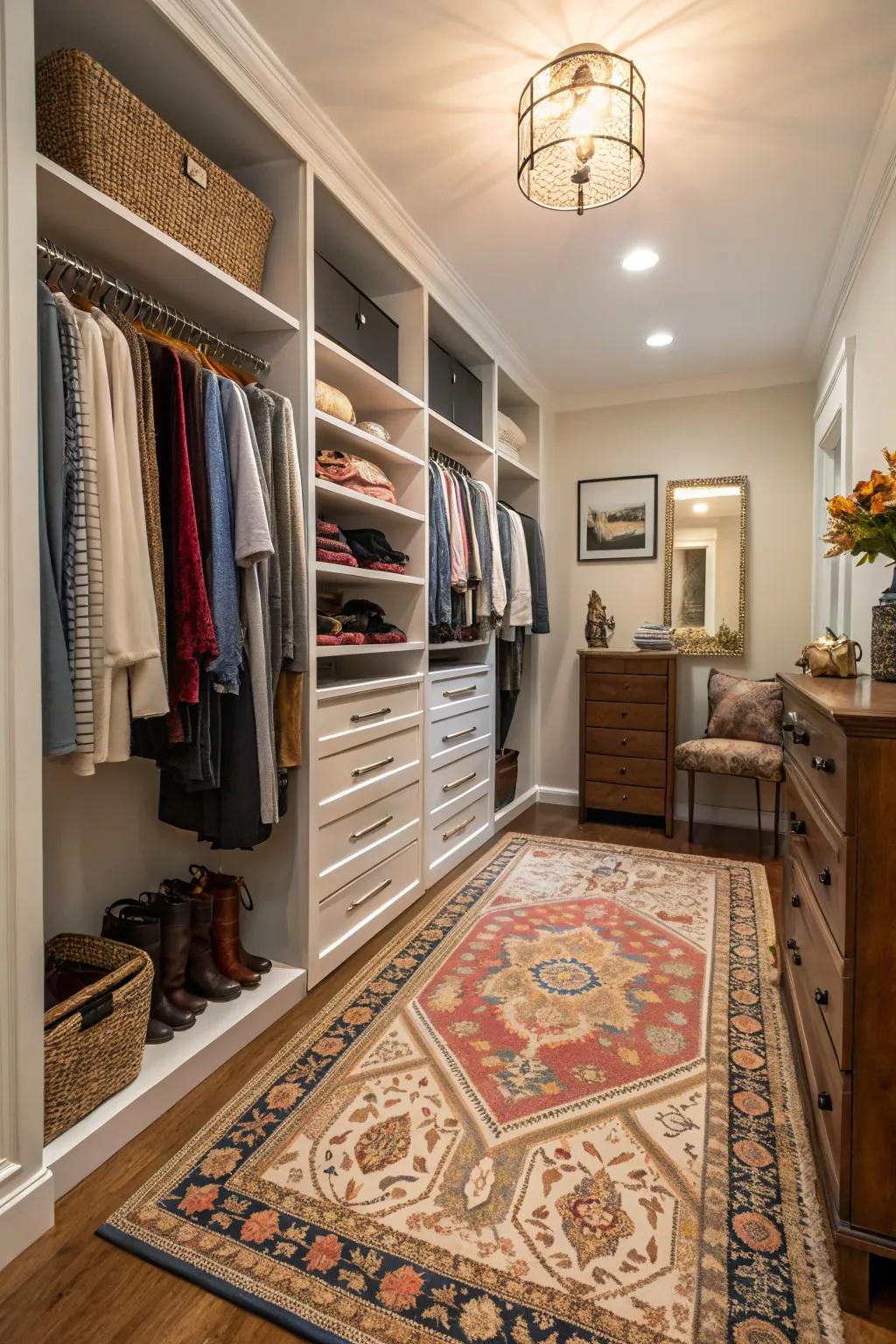 Decorative rugs infuse warmth and style.