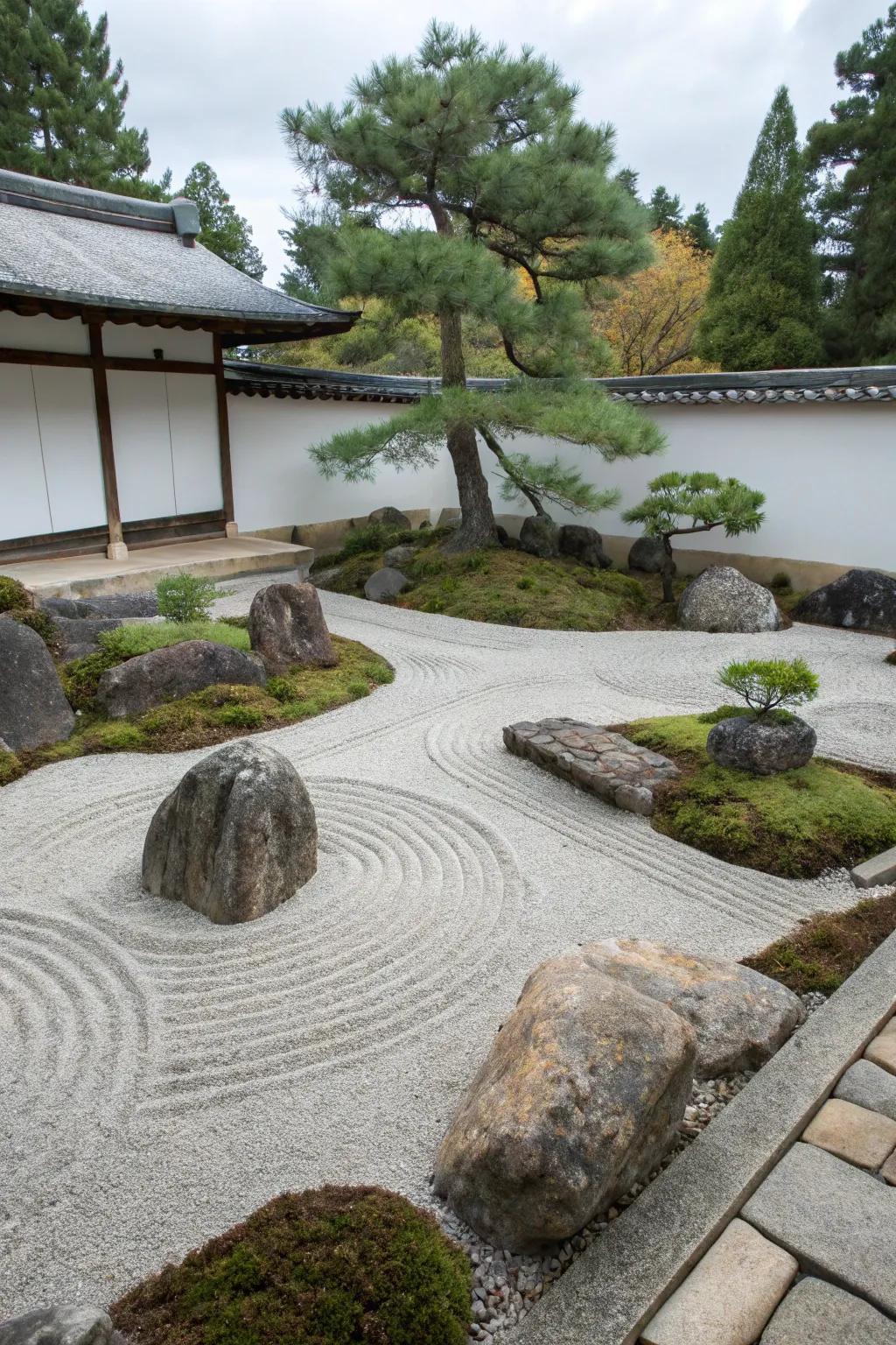 A Zen garden promotes peace and thinking.