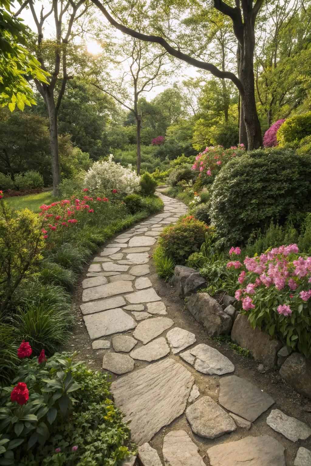 Natural stone walkways add beauty and longevity.