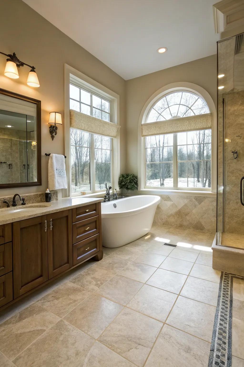 Porcelain tile flooring combines resilience with elegance in luxurious spaces.