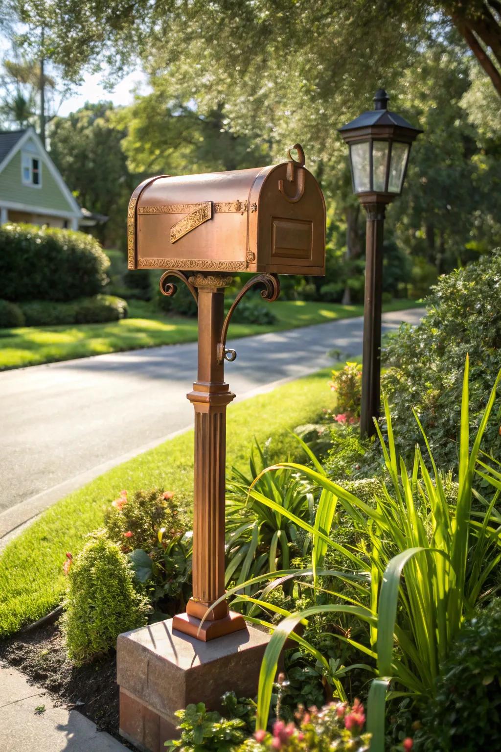 Copper mailbox posts offer a warm and elegant aesthetic.