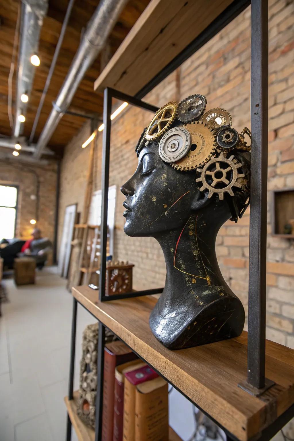 Clockwork fashion elements give décor industrial beauty.