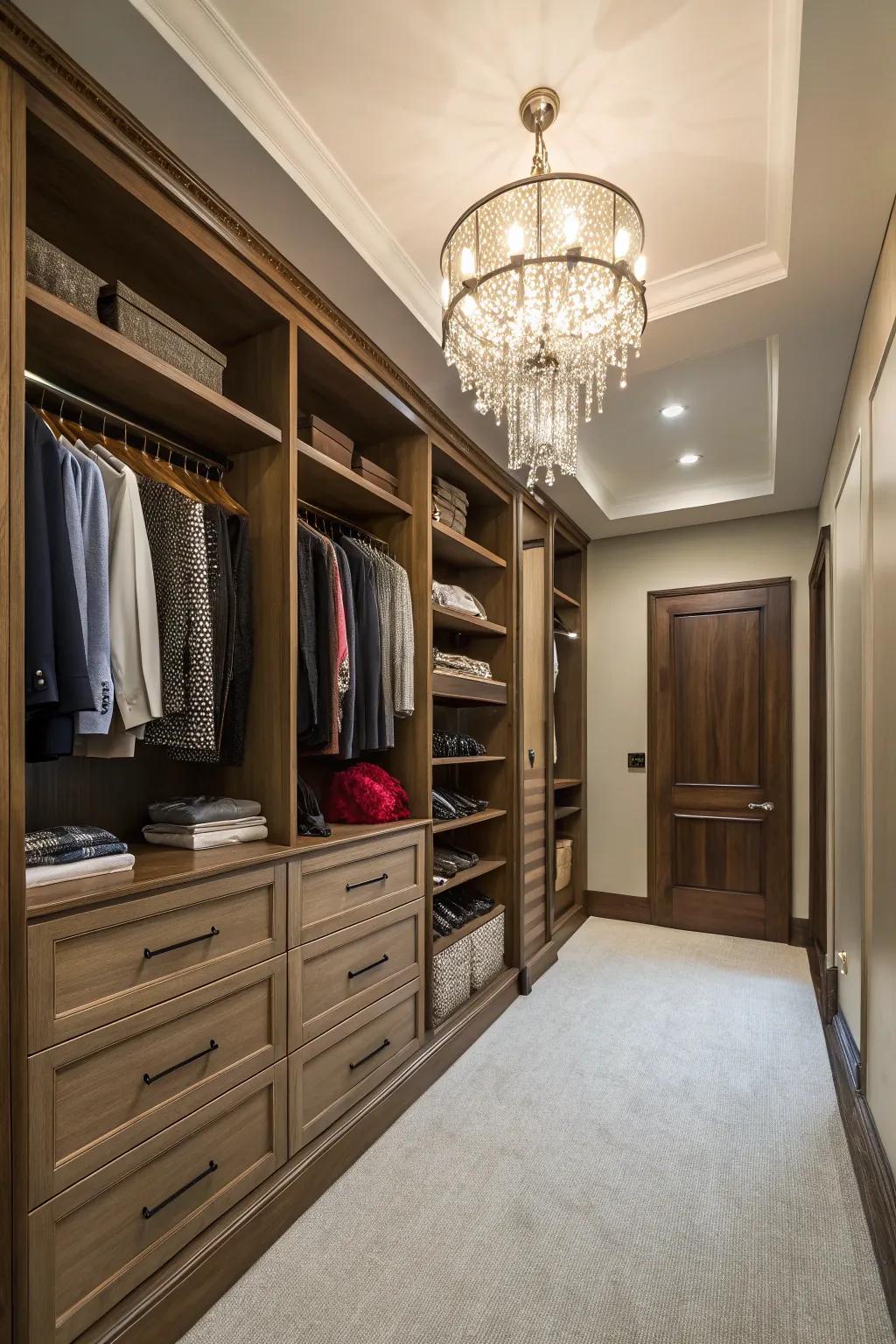 A luxurious element that adds sophistication to the closet space.