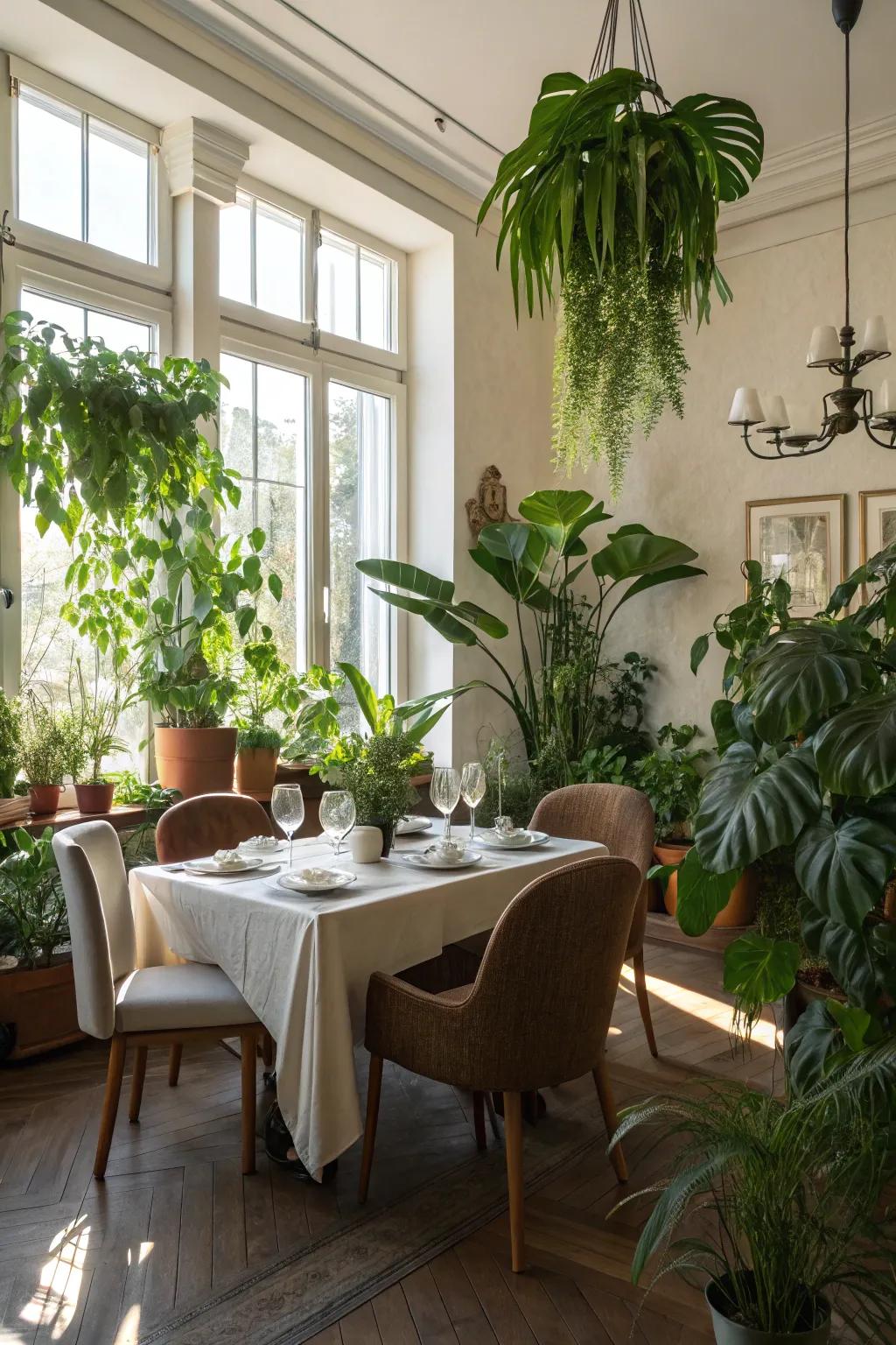 Indoor greenery can invigorate your dining area with natural beauty.