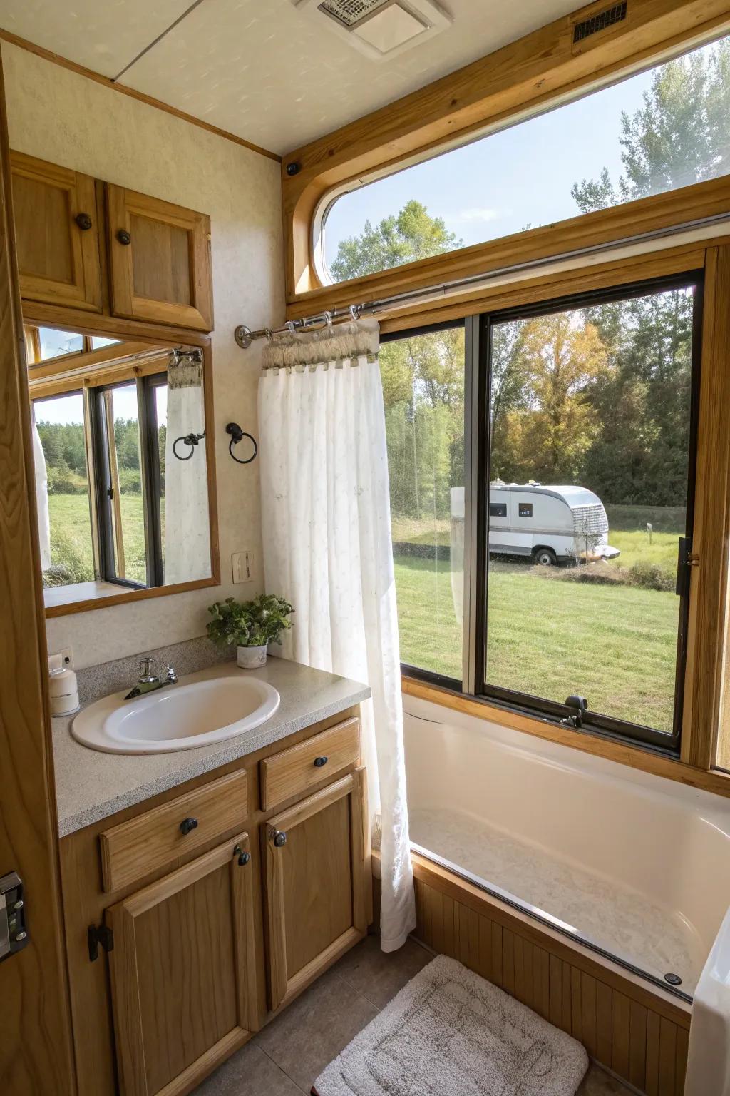 Ambient light floods this bathroom, generating a more radiant and inviting area.