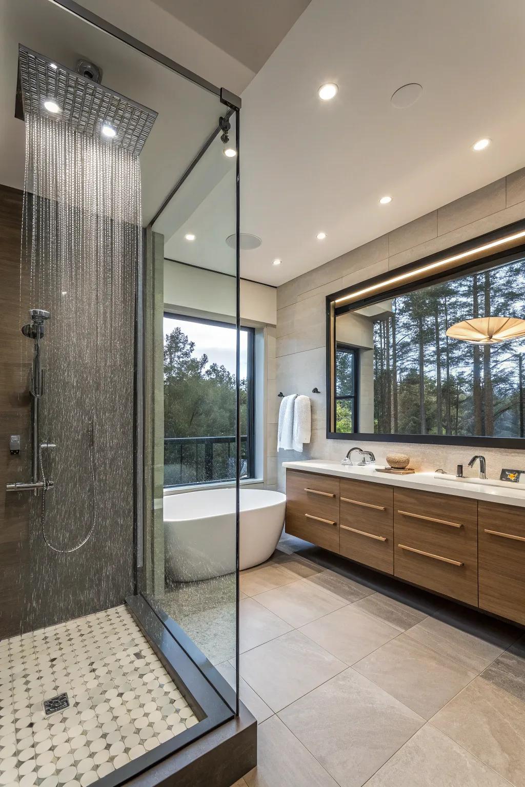 Spa-inspired amenities convert this bathroom into an opulent sanctuary.