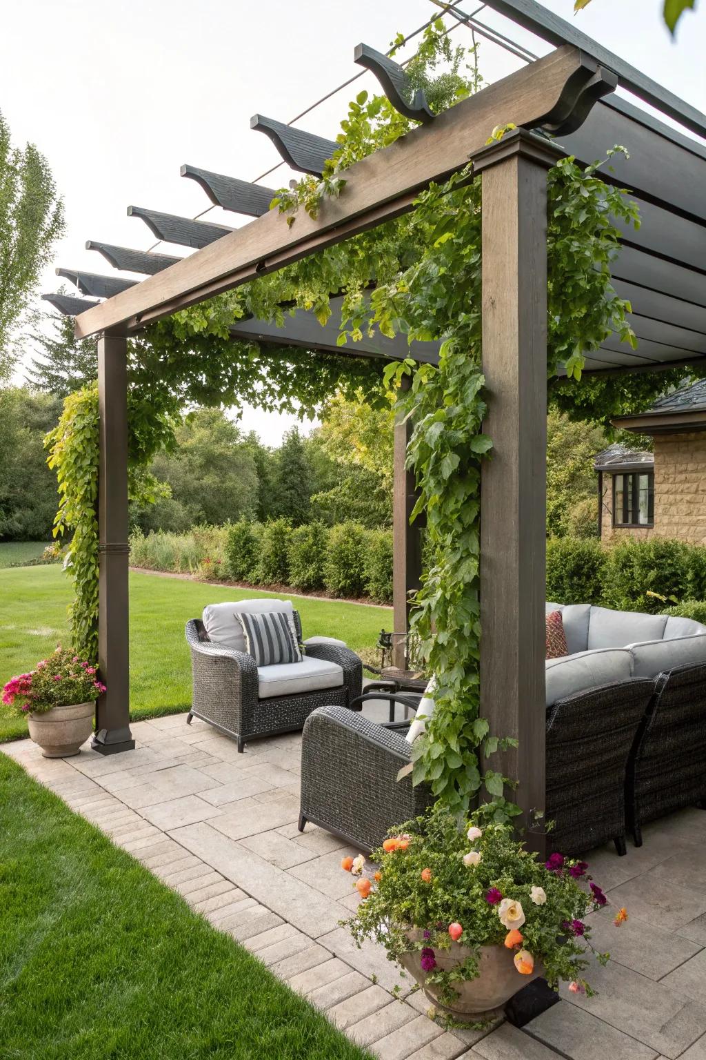 A pergola offers stylish shade and architectural interest.